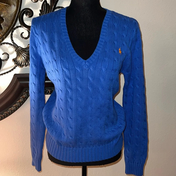 Ralph Lauren Sweaters - Ralph Lauren Women’s Periwinkle Blue Cable Knit V-Neck 100% Cotton Sweater XL